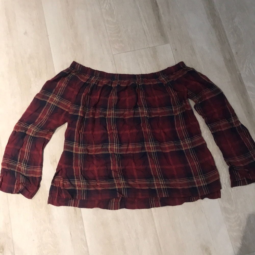 Plaid off the shoulder blouse Size M